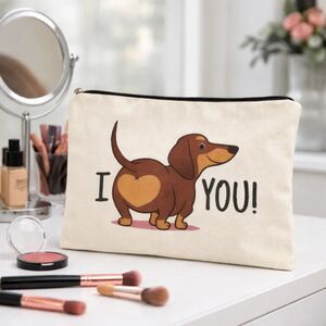 Dachshund “I Love You” Cosmetic Pouch Wiener Dog Makeup Bag